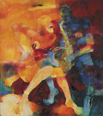 “Seksofonia” 1995 technika: malarstwo olejne na płótnie